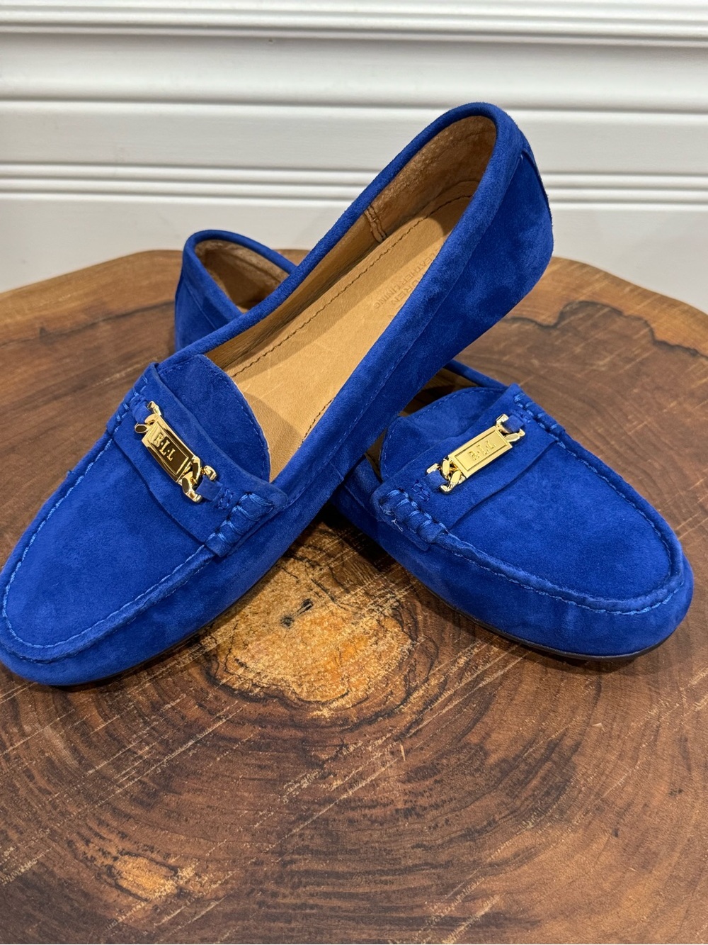 Lauren Ralph Lauren Cobalt Blue Suede Driver Loafers NWOT Size 7B